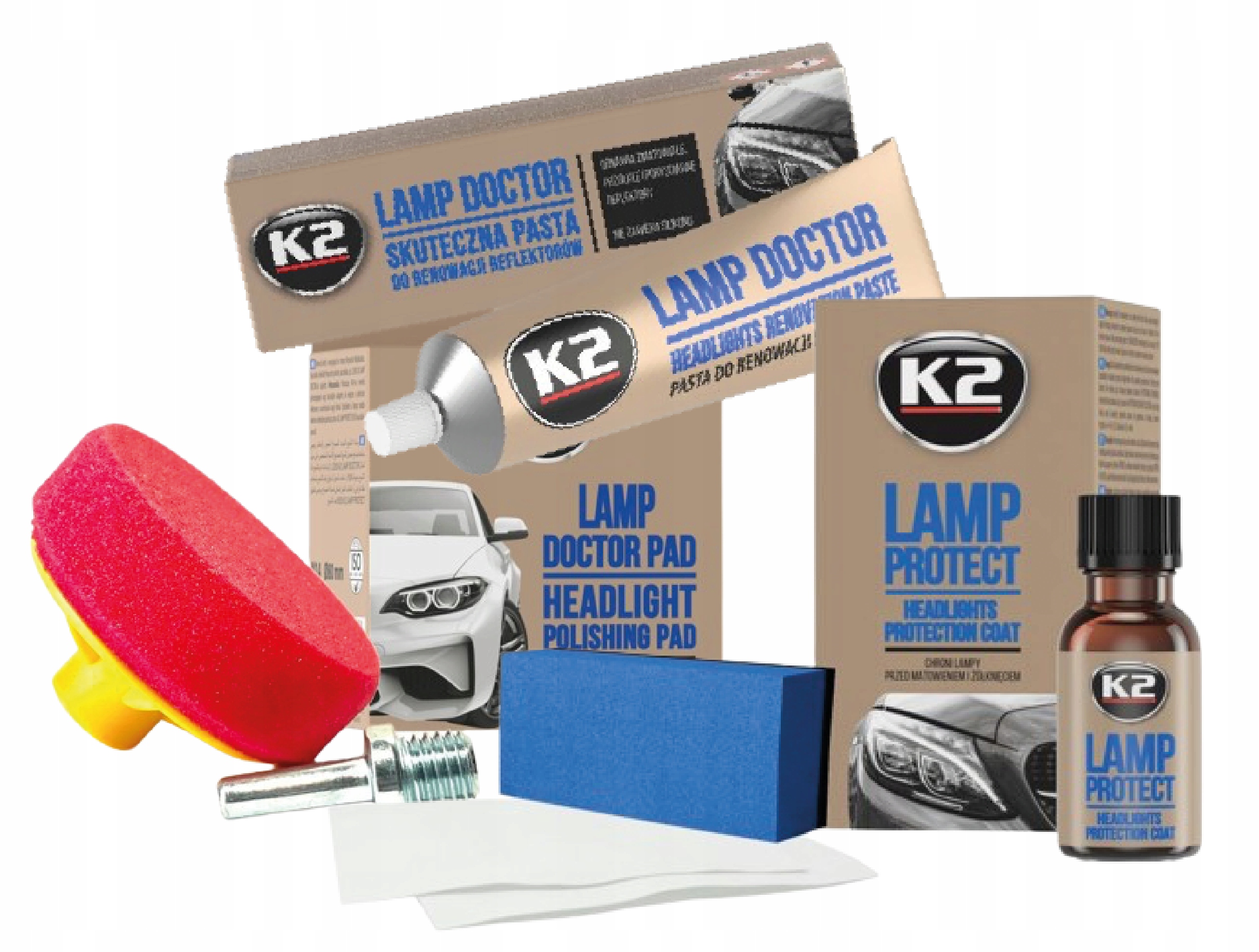 Zestaw K2 do regeneracji polerowania odnowy reflektorów lamp kompletny