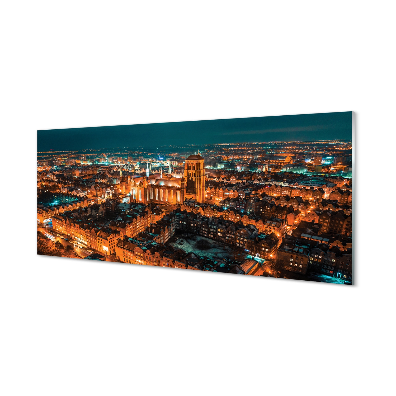 Akrylový obraz Gdaňsk Panorama noc kostel 125x50