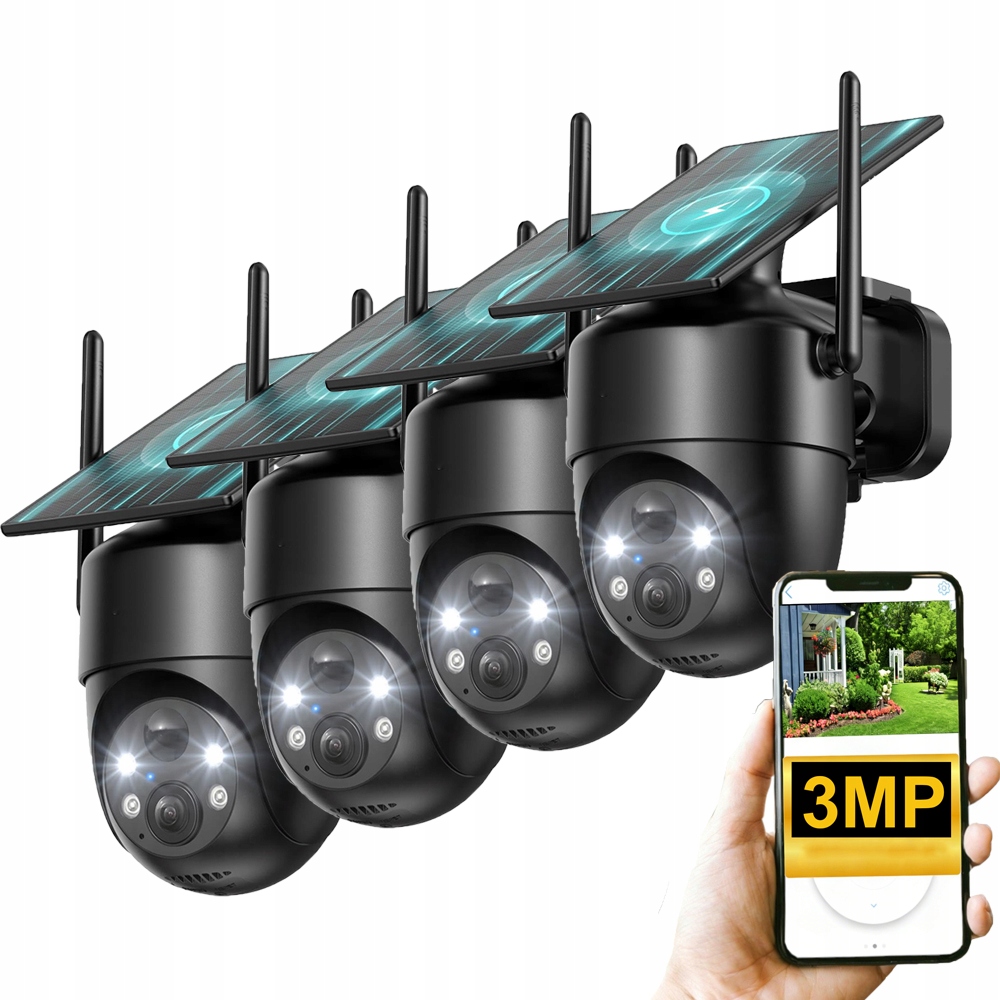 4 kusy Venkovní kamera 2K Solar WiFi 3MPX pro barevné noční vidění Alexa Ptz