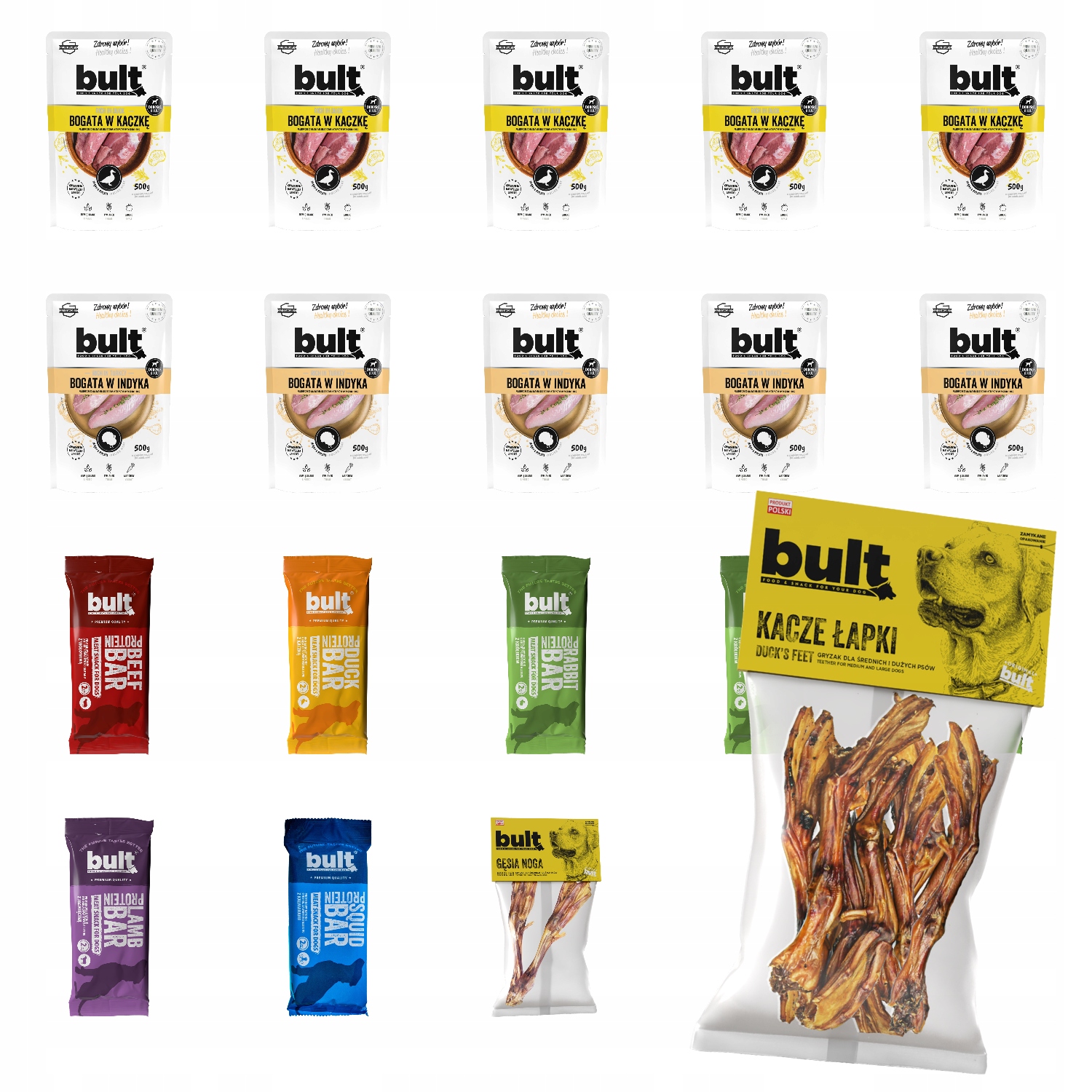 Levně MIX Vlhké Krmivo Bult Sáček 10x500G Kachna Krůta Pochoutky