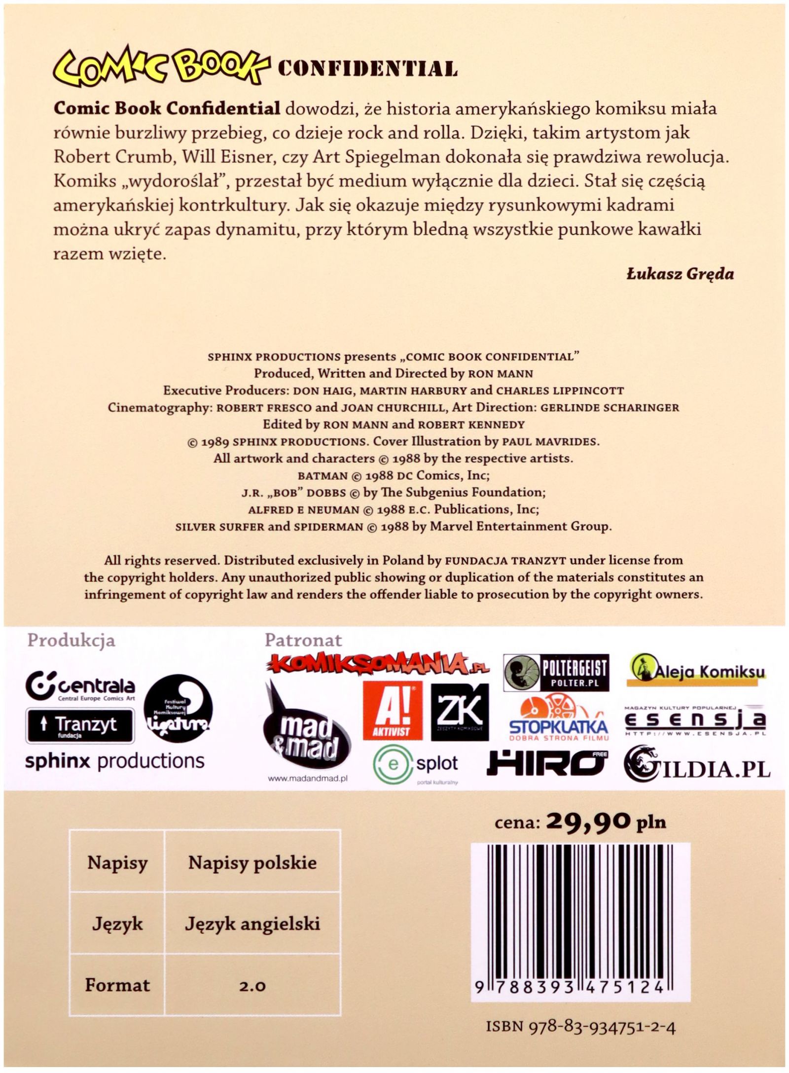COMIC BOOK CONFIDENTIAL [DVD] Stan opakowania oryginalne