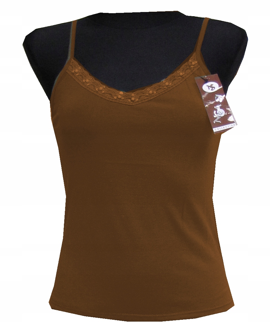 KOSZULKA DAMSKA BLUZKA NA RAMIĄCZKA JASN BRĄZ 38 M