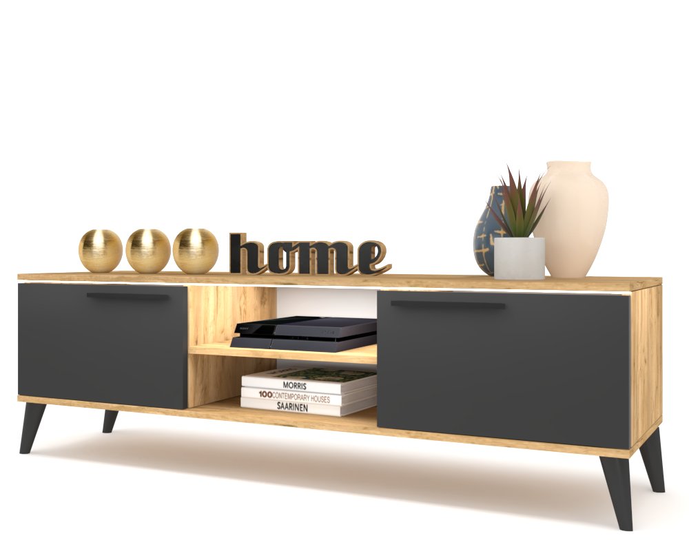 Rtv skříňka Komoda Stojící skříňka do obývacího pokoje King 140 Craft Černá Led