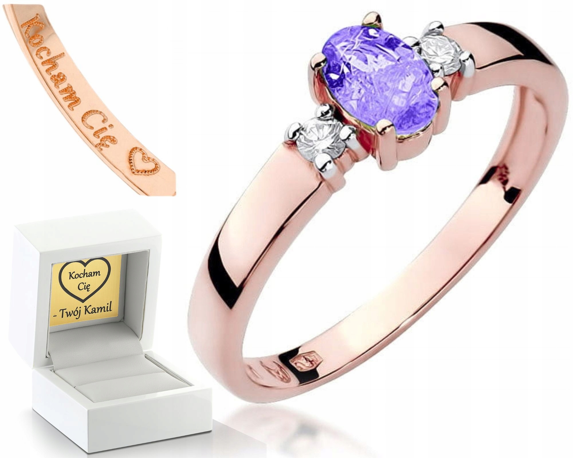 Růžové Zlato Prstýnek Tanzanitový Briliant Gravírování 585 Bonus