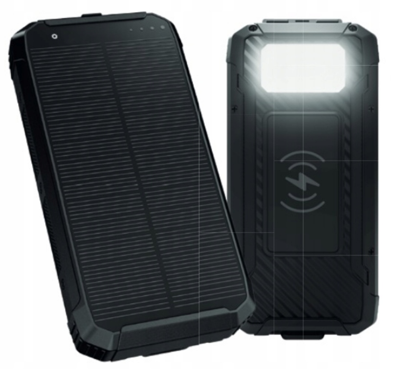 Powerbanka 10000mAh 3,7V indukční nabíjení 15W 2x Usb-a Usb-c solární panel