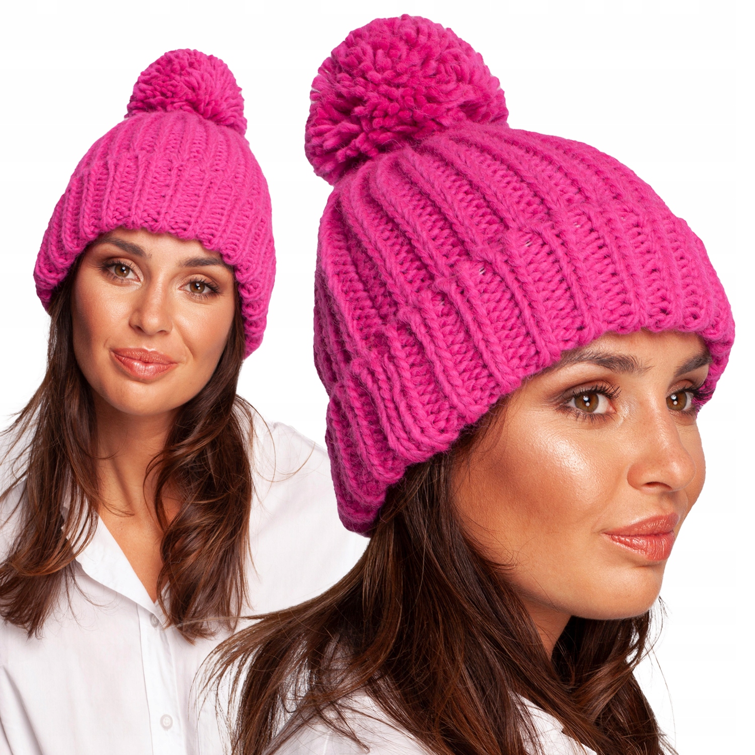 CZAPKA DAMSKA CIEPŁA WYGODNA ZIMOWA UNIWERSALNA RÓŻOWA