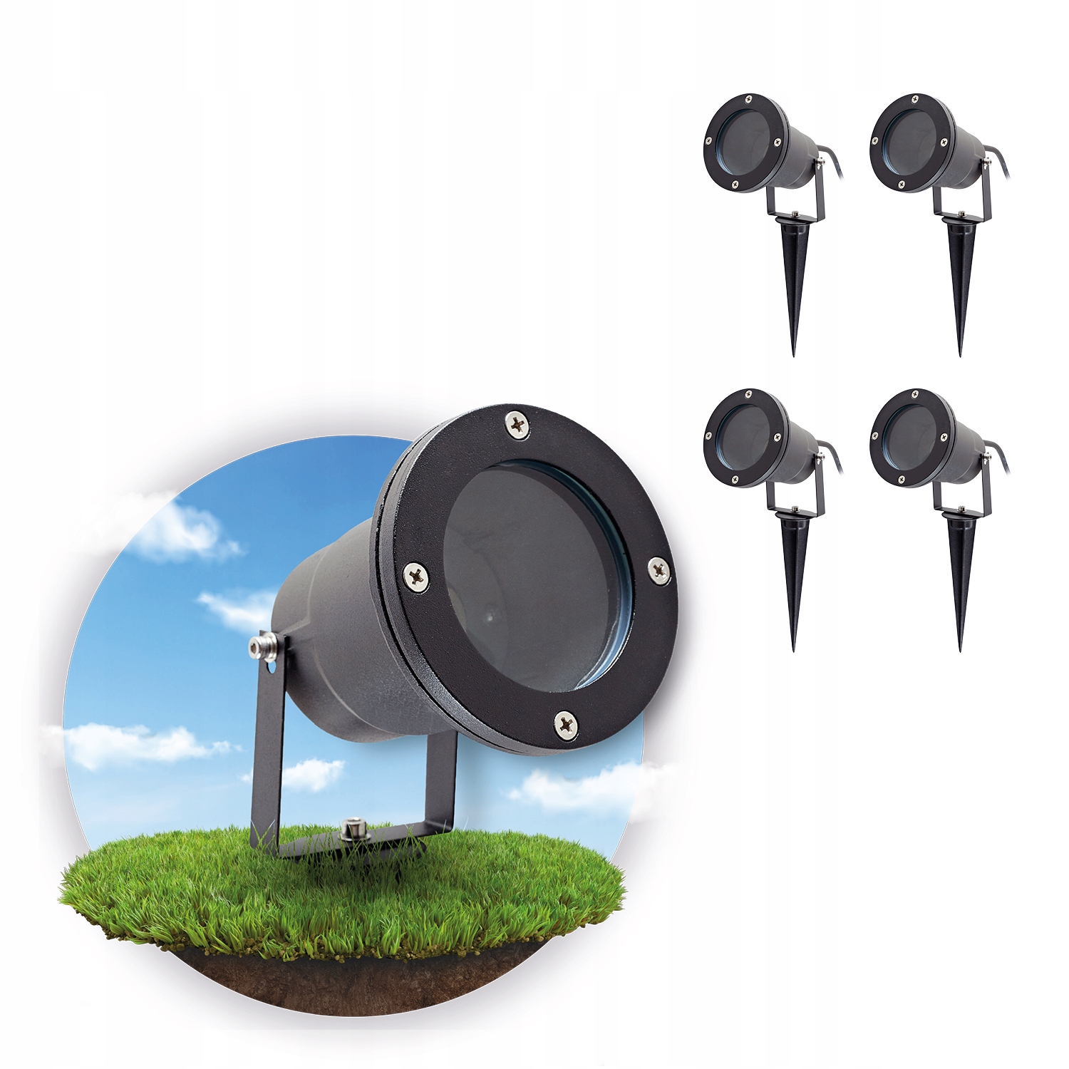 Set 4x Zapichovací lampa Porto zahradní reflektor Černá voděodolná