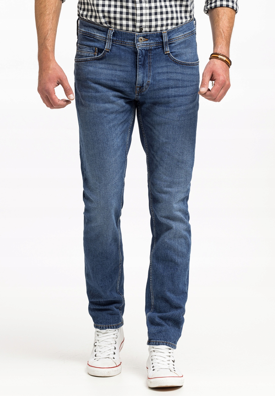 MĘSKIE DOPASOWANE SPODNIE JEANSOWE MUSTANG OREGON SLIM ZWĘŻANE BLUE W34 L32 Rozmiar 34/32