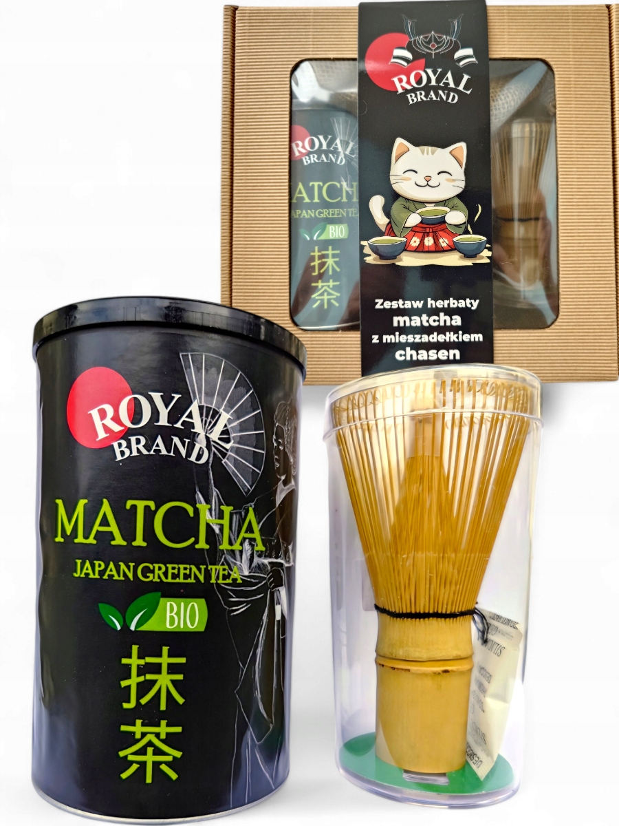 Levně Sada na Matcha čaj Japonská Bio 100 g s bambusovou metličkou Chasen Kočka