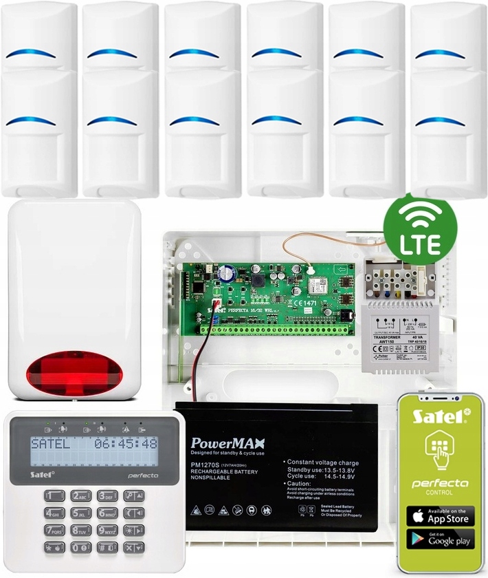 Zestaw Alarmowy Alarm Satel Perfecta 16 Lte Aplikacja Sms 12 Czujek Bosch