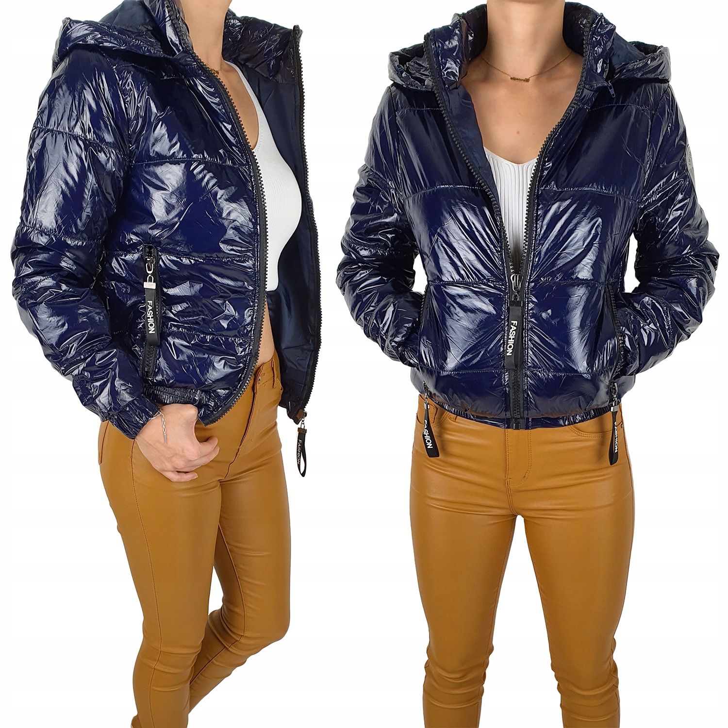 #dámská Prošívaná Bunda Kapuce Lesklá Barvy#