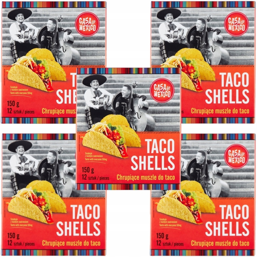 5 x Křupavé mušle z kukuřice Taco Shells 12 Kusů 150 g Casa De Mexico