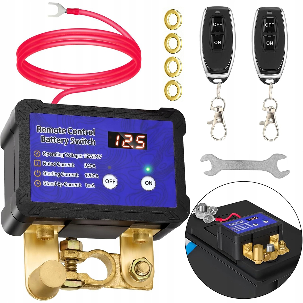 Zdalny Automatyczny Wyłącznik Odłącznik Akumulatora 12V/24V 240A 2X Pilot