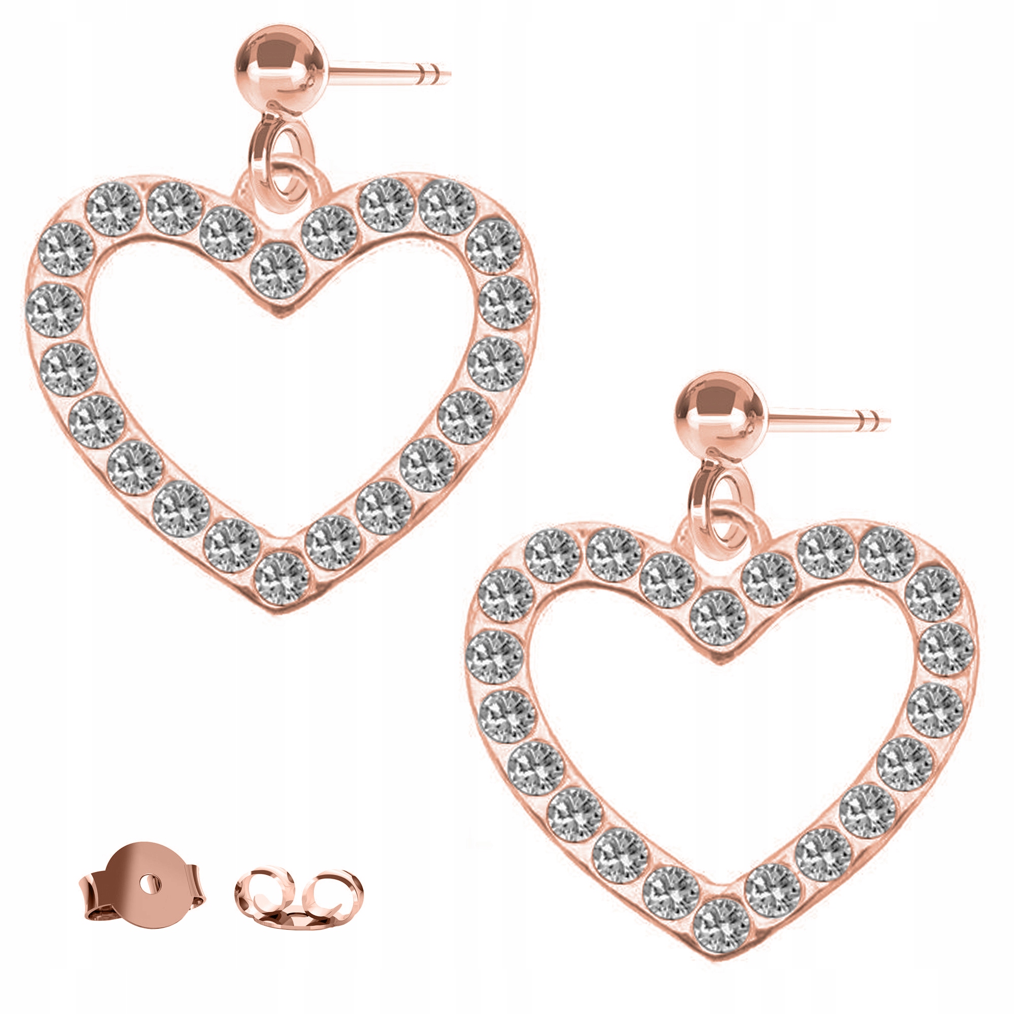 Náušnice Srdce Zirkony růžové zlato 925