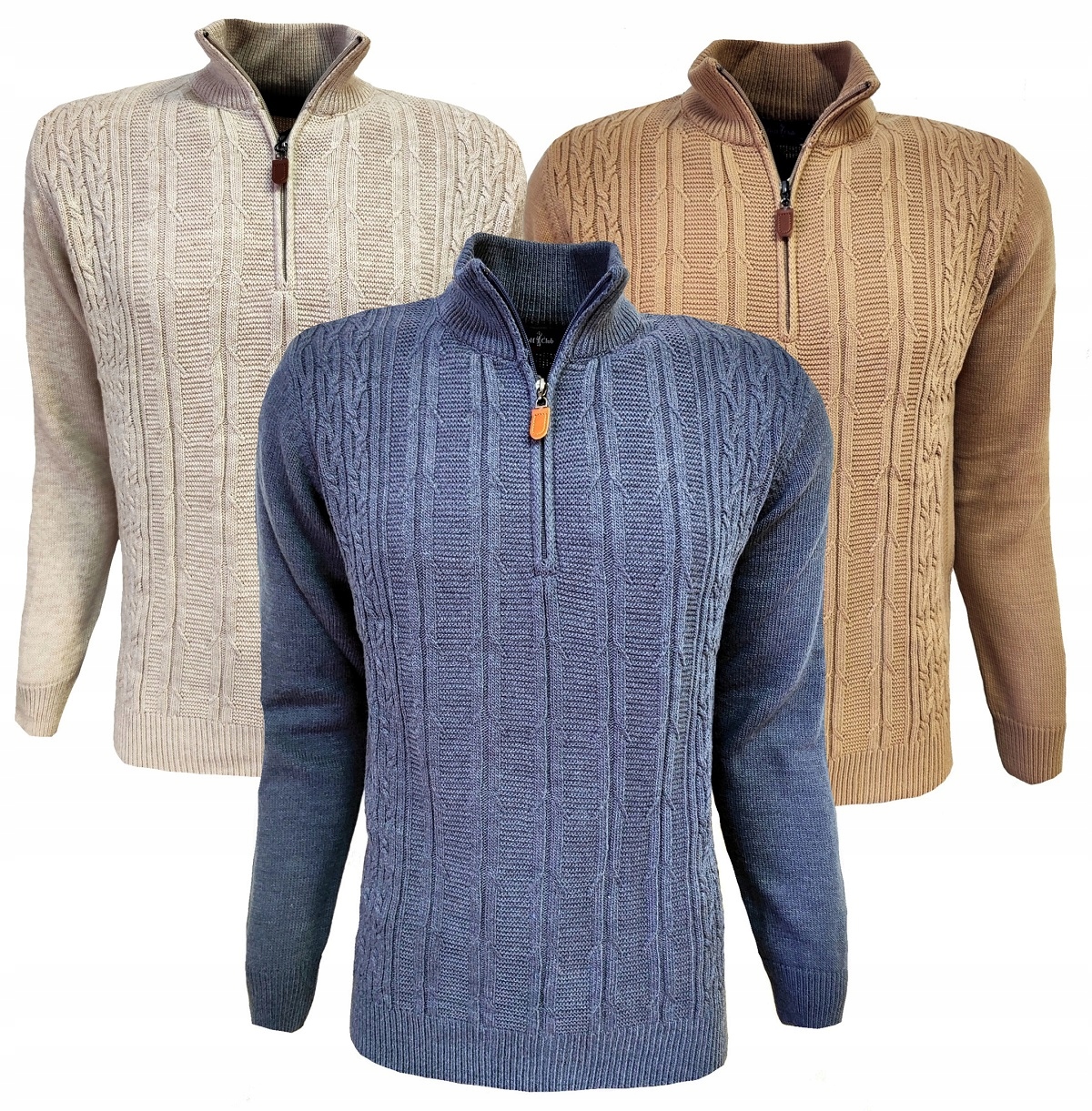 SWETER MĘSKI KRÓTKI ZAMEK STÓJKA CAMEL XXL Materiał dominujący bawełna