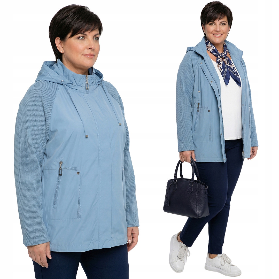 Modrá látková bunda s rukávy plus size velikost 56