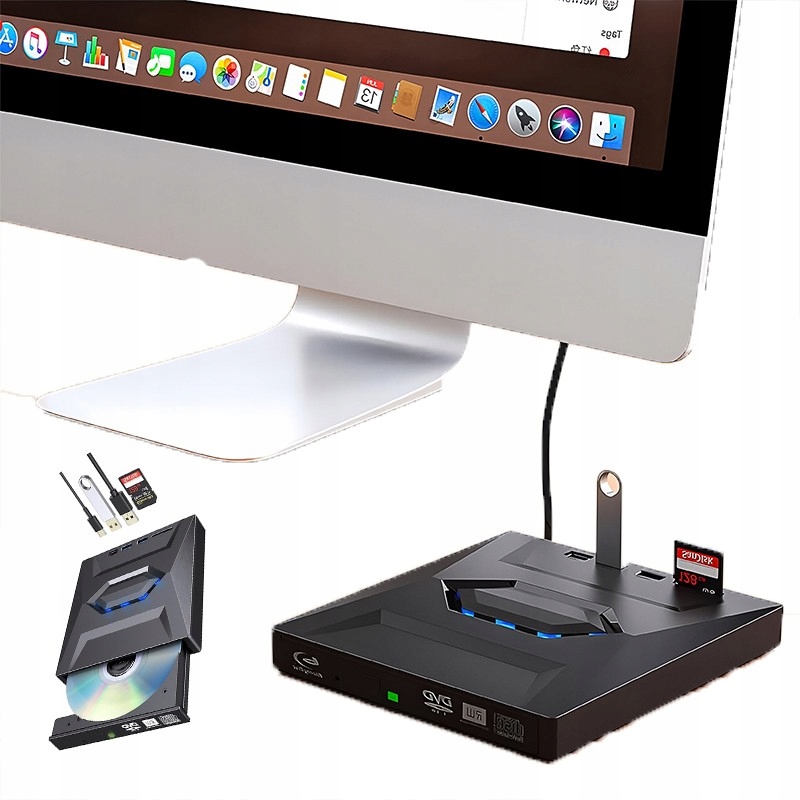 Zewnętrzny napęd CD, Dvd-rom, Usb 3.0 typu C do komputera laptopa 8x 24x