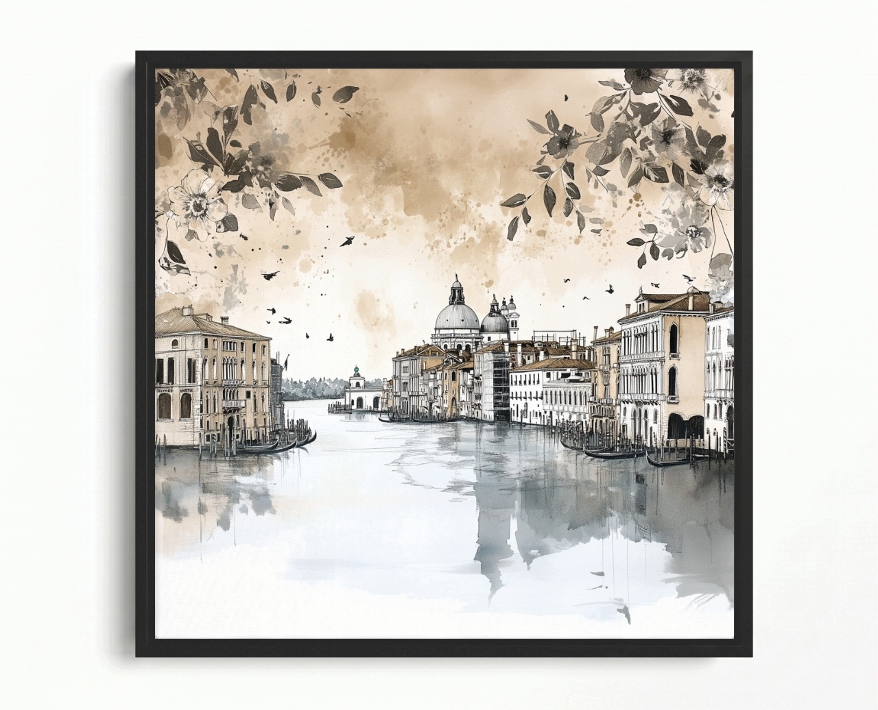 Obraz Rám Americký Box Město Panorama Benátky Canal Grande Skica 60x60