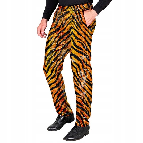 Pánské Flitrové Kalhoty Oranžové, Černý Tygr, Převlek Party M