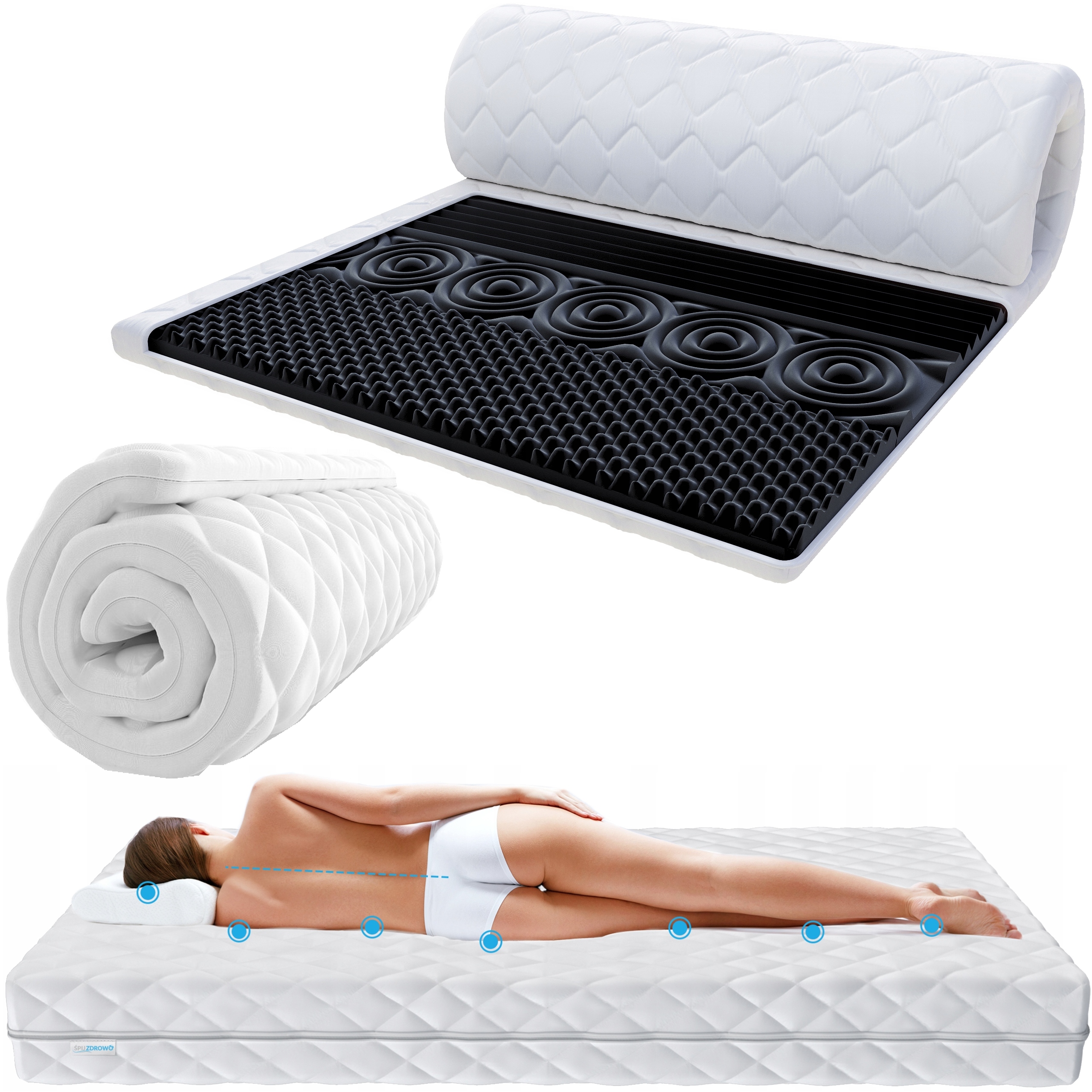 Premium Matrace 120 x 200 cm 8 cm 200 g/m2 Pěnový komfort Black White