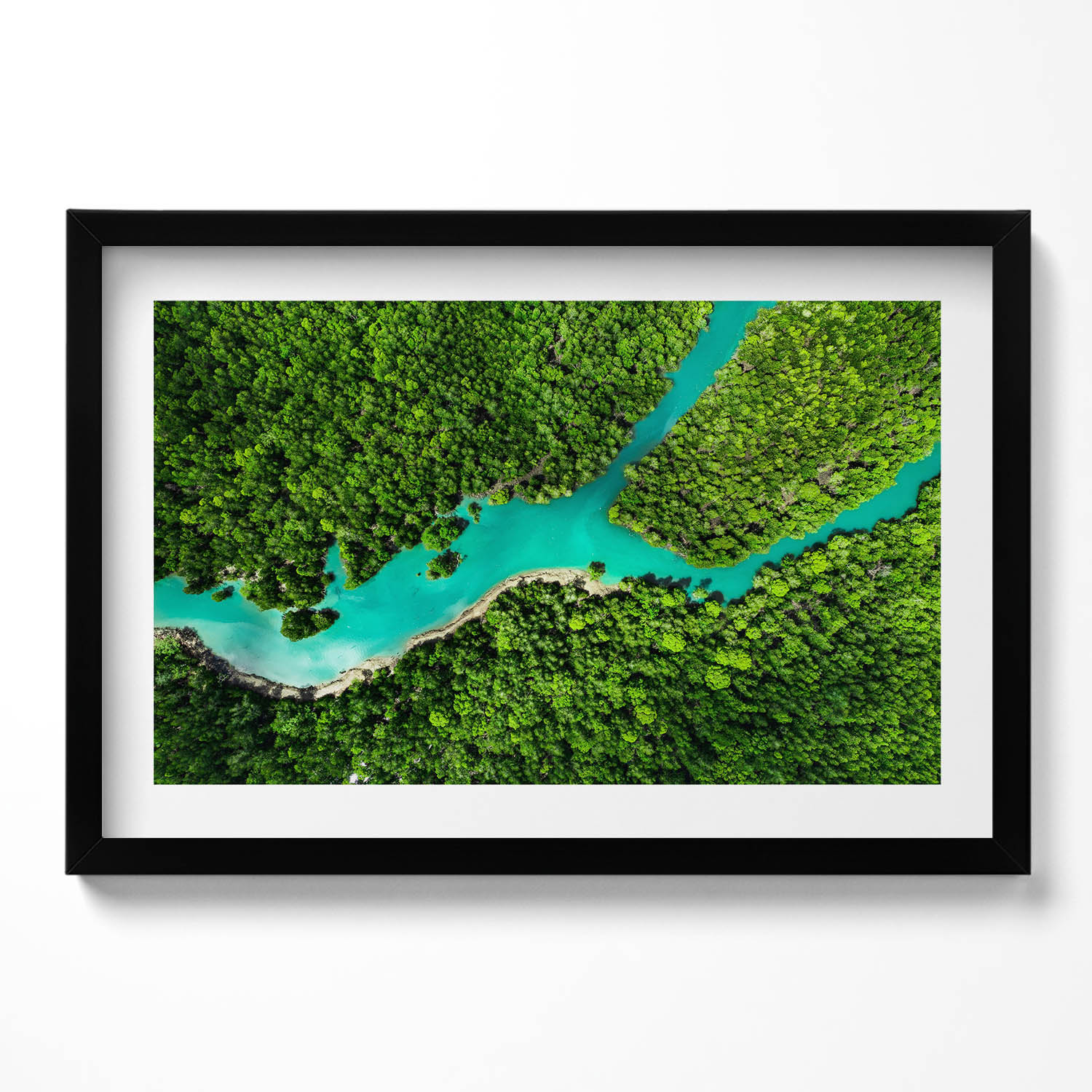 Nástěnný obraz černý rám Řeka v tropických lesích z ptačí perspektivy 60x40 cm