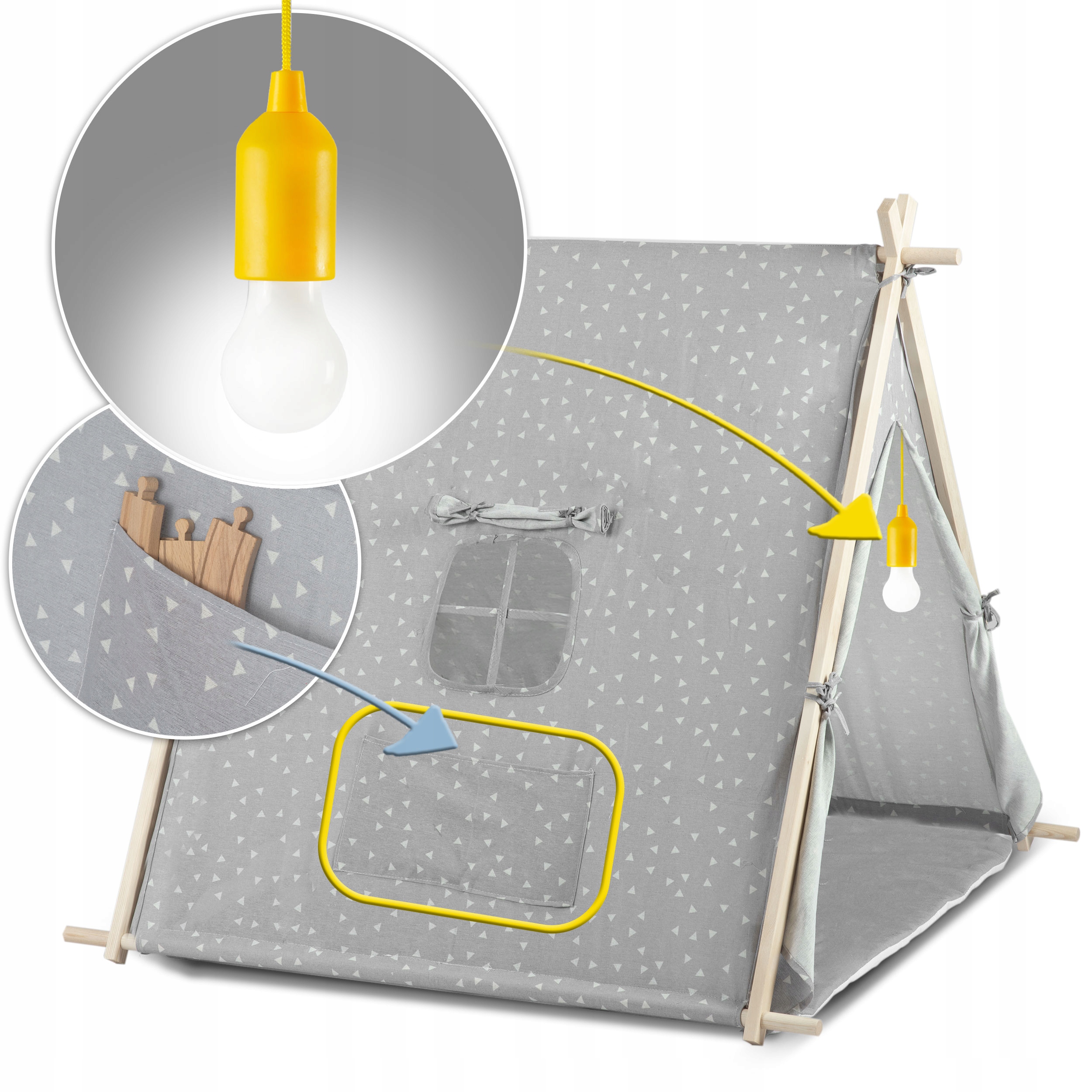 TIPI namiot dla dzieci DOMEK Poduszki LAMPKA LED Bawełna PREMIUM Nukido Waga produktu z opakowaniem jednostkowym 4 kg