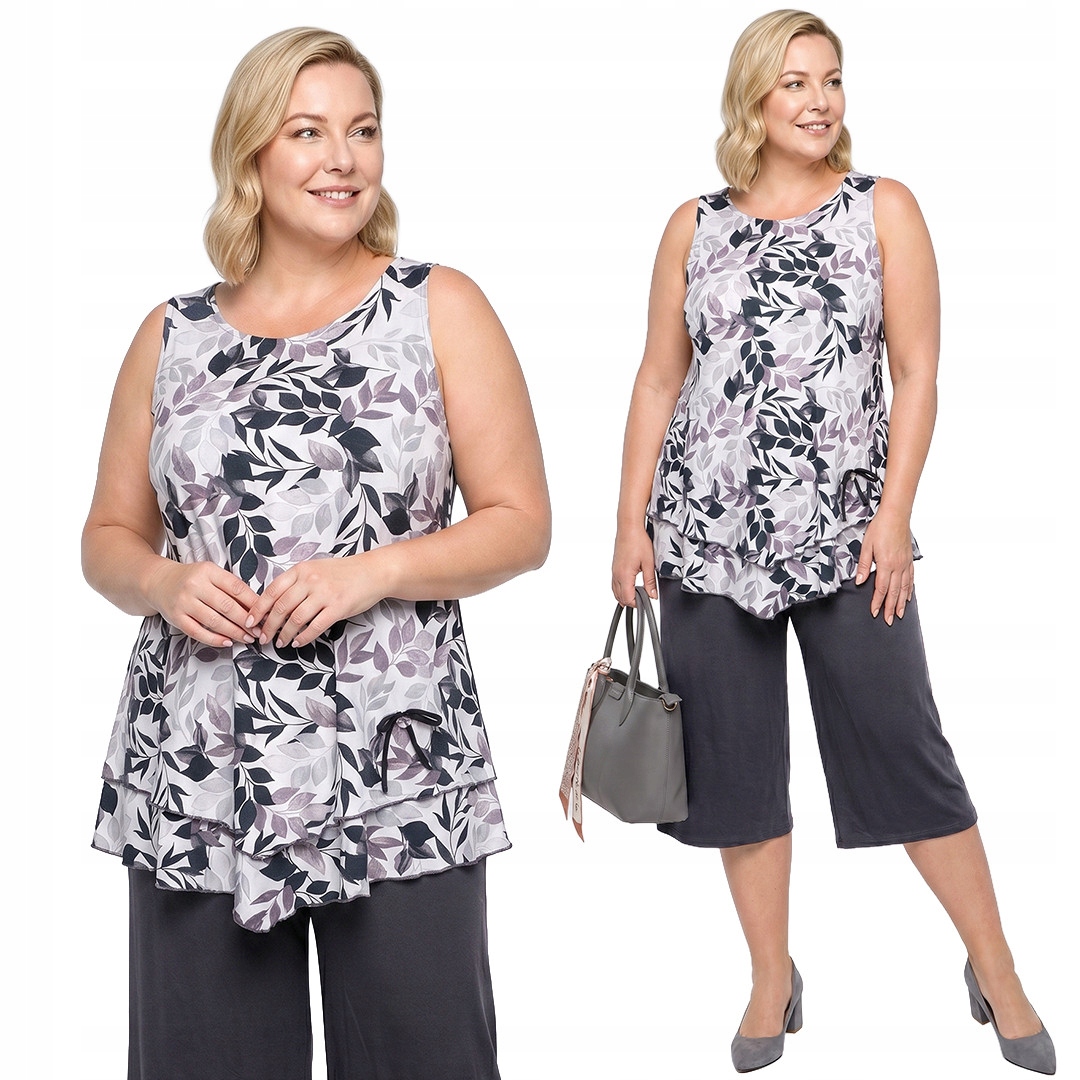 Tmavě šedý komplet s jasnými vzory plus size velikost 48/50