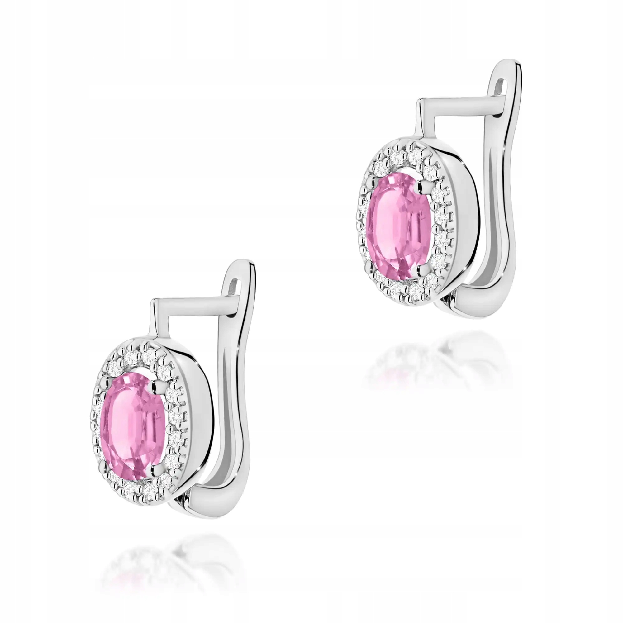 Dámské zlaté náušnice 585 s růžovým safírem 0,45ct bílé zlato elegantní