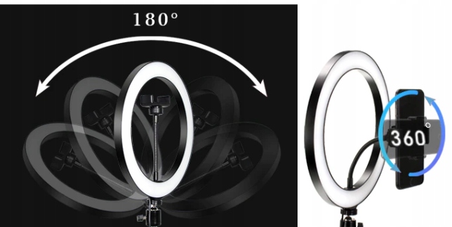 UCHWYT STATYW NA TELEFON LAMPA LED RING TIKTOK YT Szerokość produktu 26 cm