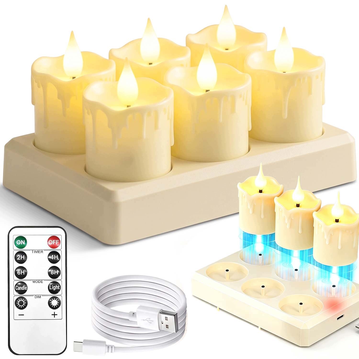 6 X Elektrické Led Čajové Svíčky Bezplamenné, Teplá Sada S Dálkovým Ovládáním