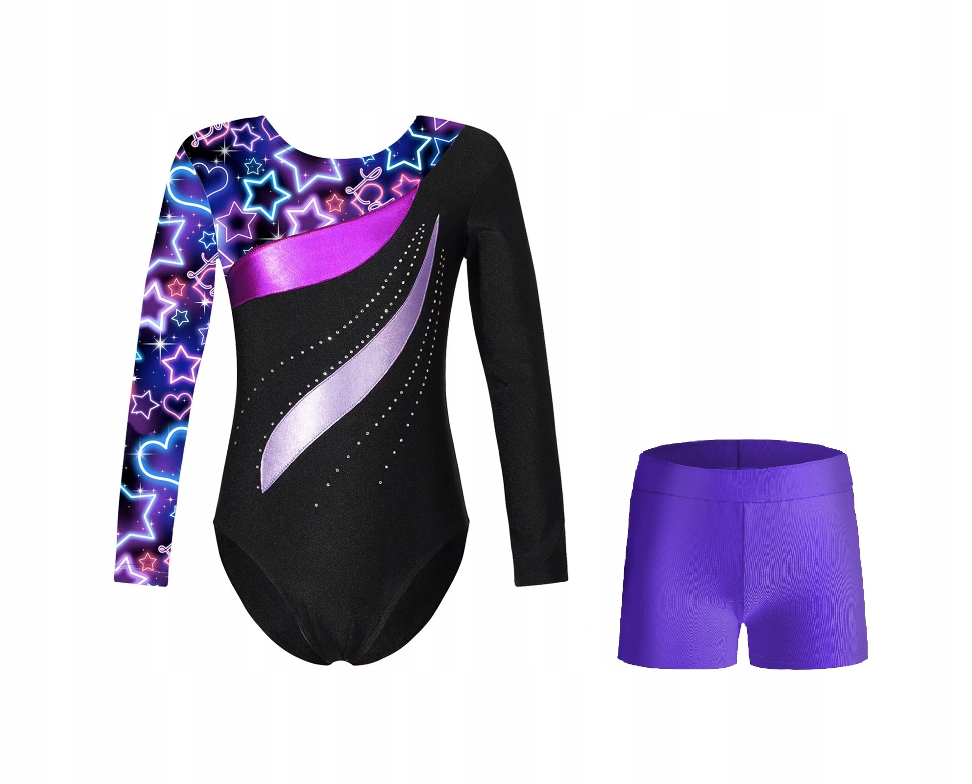 Baletní Gymnastické Body Se Zirkony S Hvězdičkami Kraťasy Vel. 170