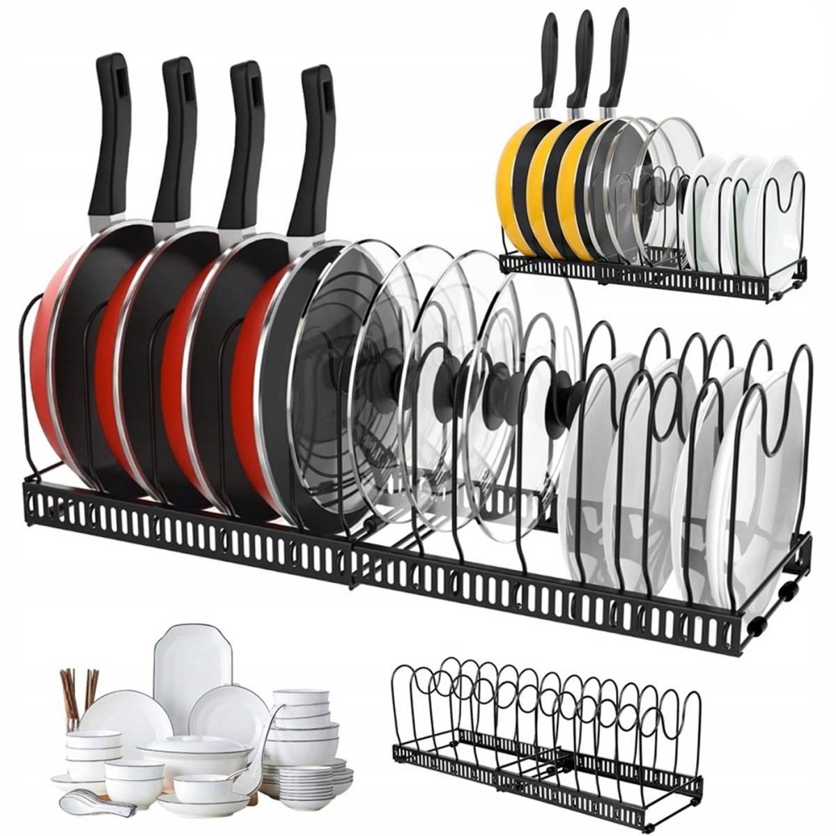 Stojan Na Poklice Hrnců, Nastavitelný, Odolný Organizér Na Pánve