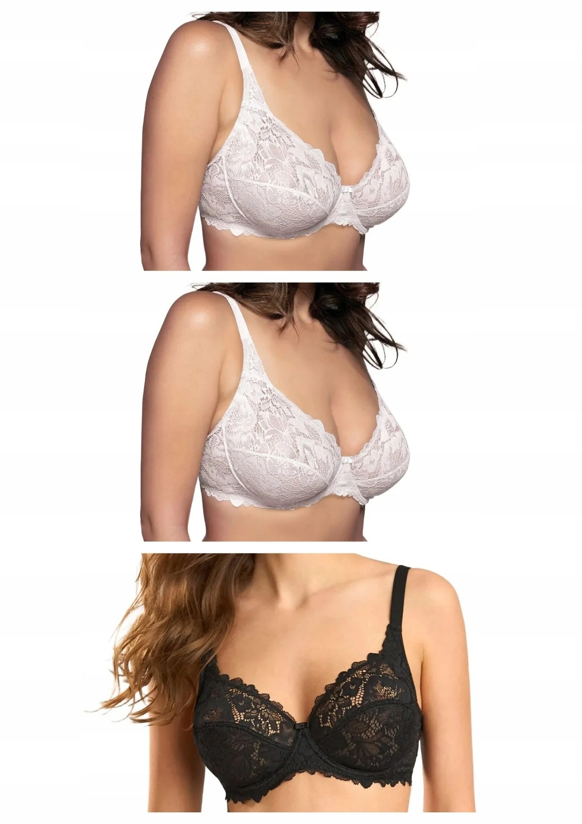 Lormar Curvy 400L krajková měkká podprsenka 3 ks 2x bílá černá 70C