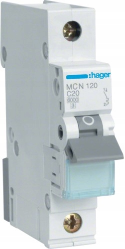 

Hager MCN120E Mcb Wyłącznik nadprądowy 1P C20A
