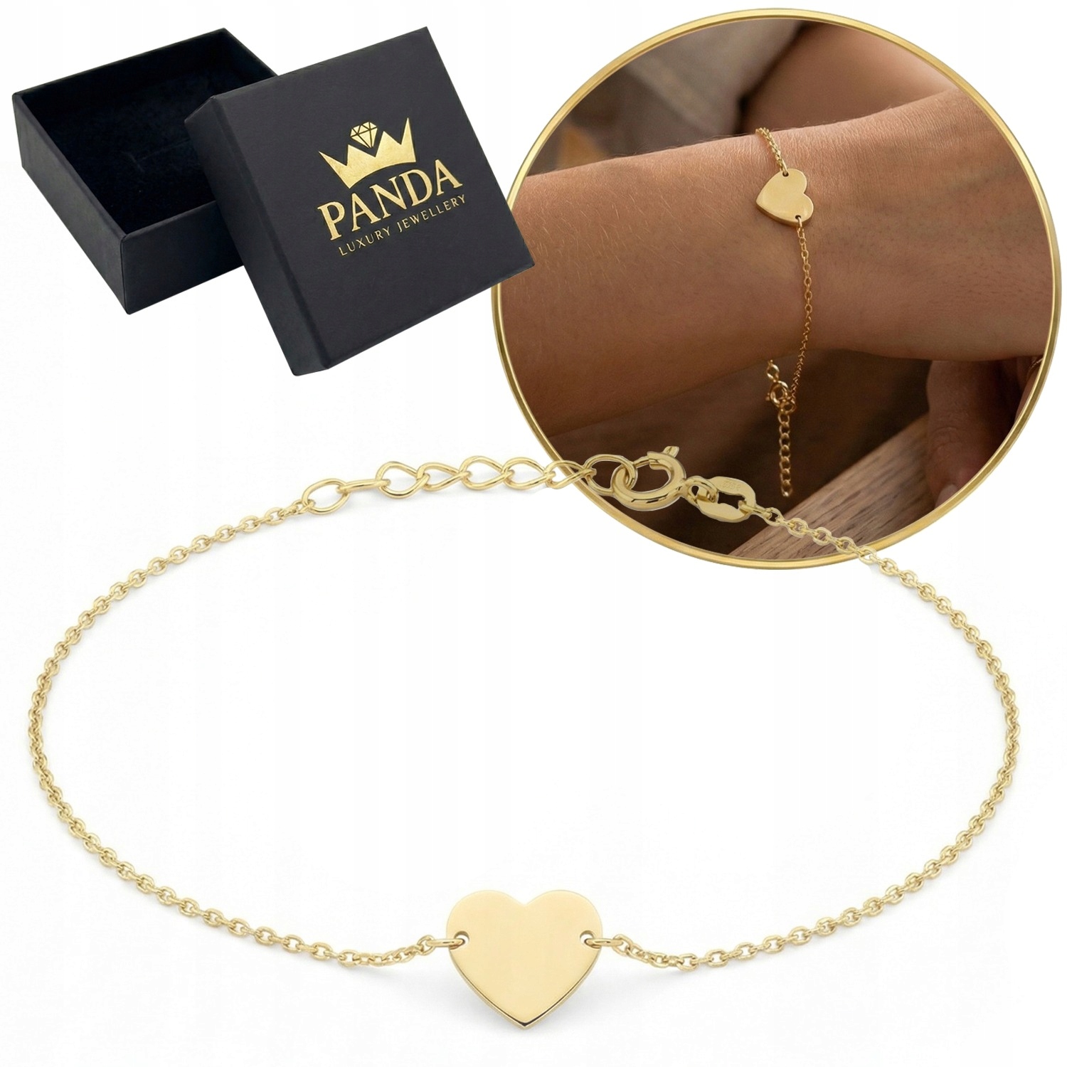 Zlatý náramek 585 Celebrity Srdce Srdíčko Hladké Dárek Pro Ni