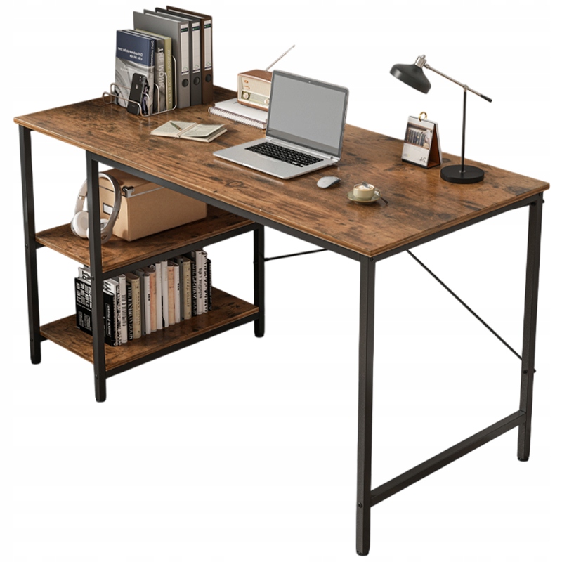 Kovový Herný Počítačový Stôl, Loftový, Industriálny, 2 Police, 120 CM