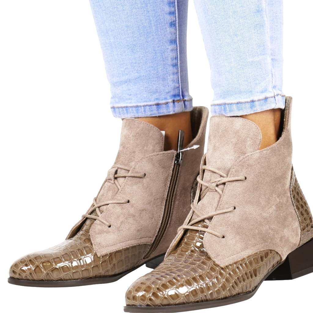 Béžové Boty Kotníkové Boty Na Ploché Podrážce Krokodýl Semišové Elegantní 41