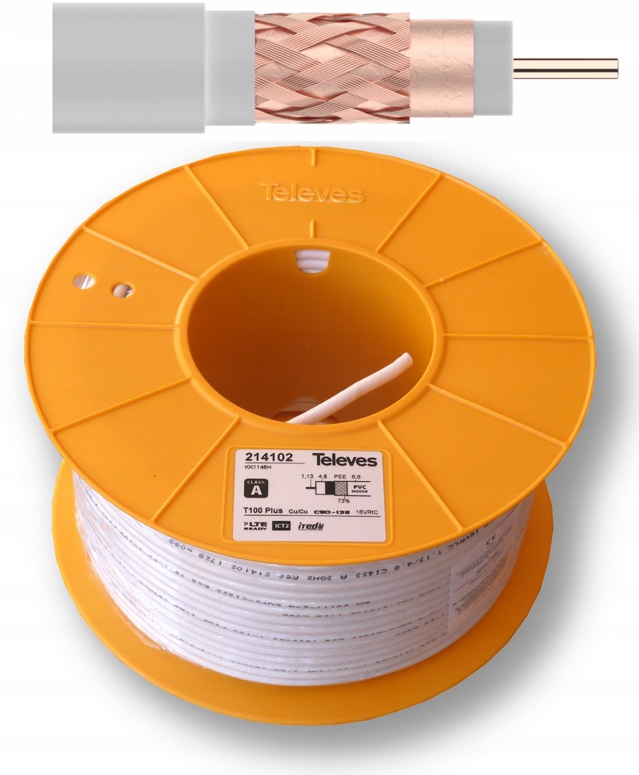 Kabel Przewód Televes T100 Cu z 1,13 100m 214102