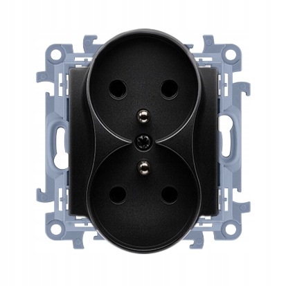 Simon 10 GNIAZDO PODWÓJNE Z UZIEMIENIEM DO RAMKI CZARNY MAT