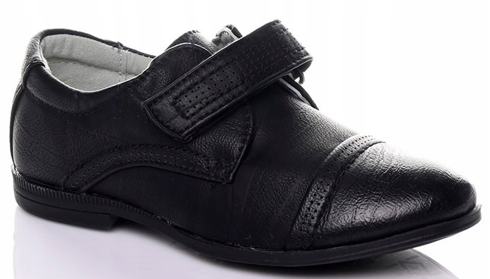 MOKASYNY Trzewiki Półbuty wizytowe WESELE skóra rzep czarne R-29-18cm