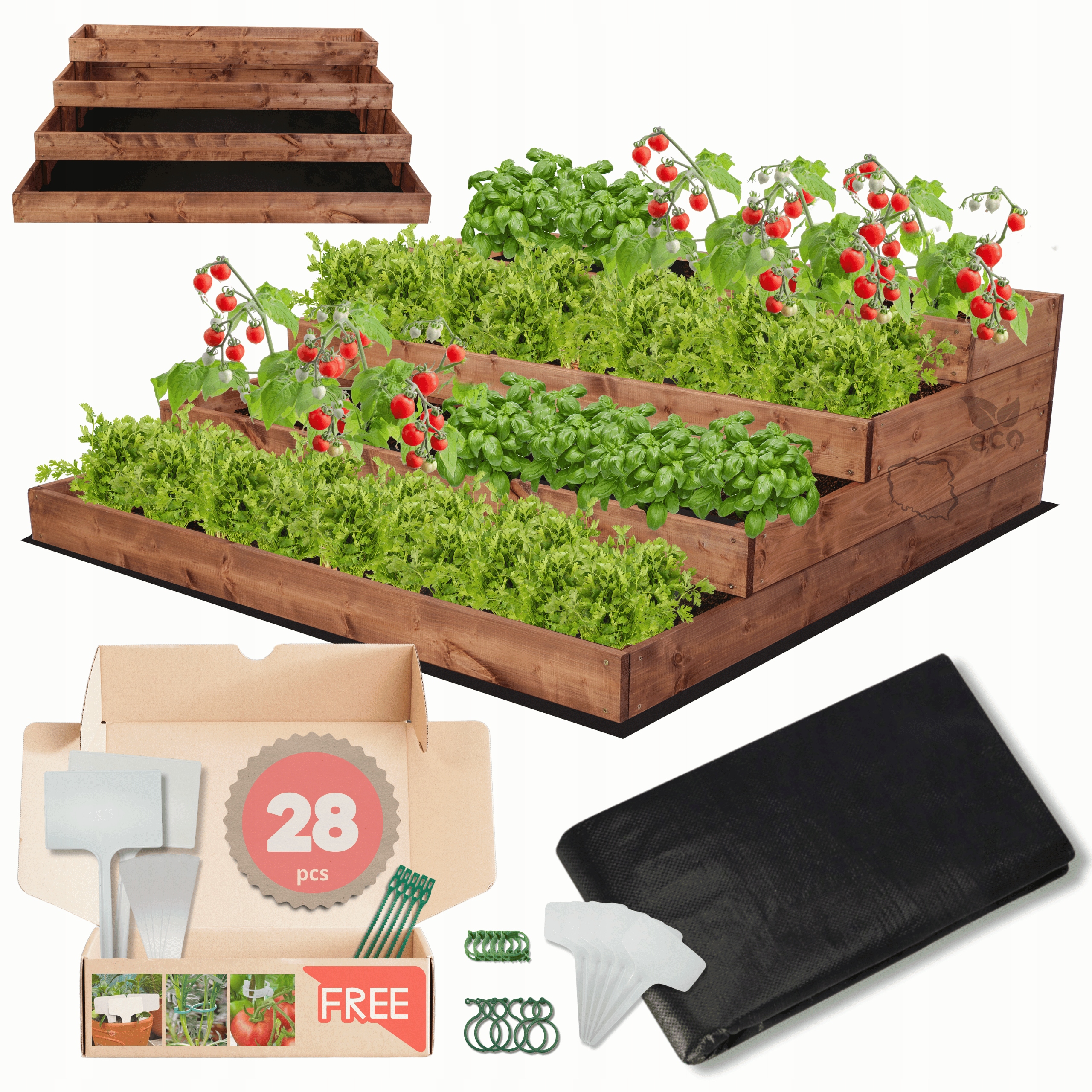 Zeleninový Záhon dřevěná truhla, kaskádový květináč, záhon, impregnace, 36x120x120