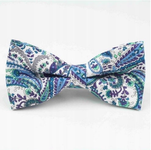 

Muszka Mucha Męska biała w niebieski wzór