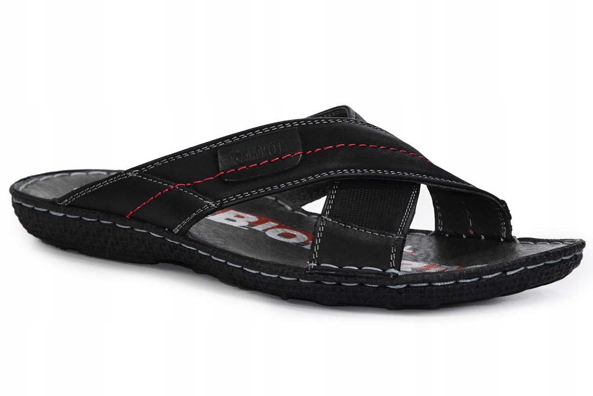 

Klapki letnie męskie skórzane czarne KamPol r.45