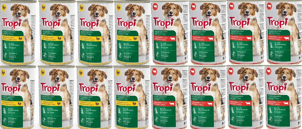 Levně Krmivo mokré Tropi 1250 g MIX Chutí pro psa 16 Ks.