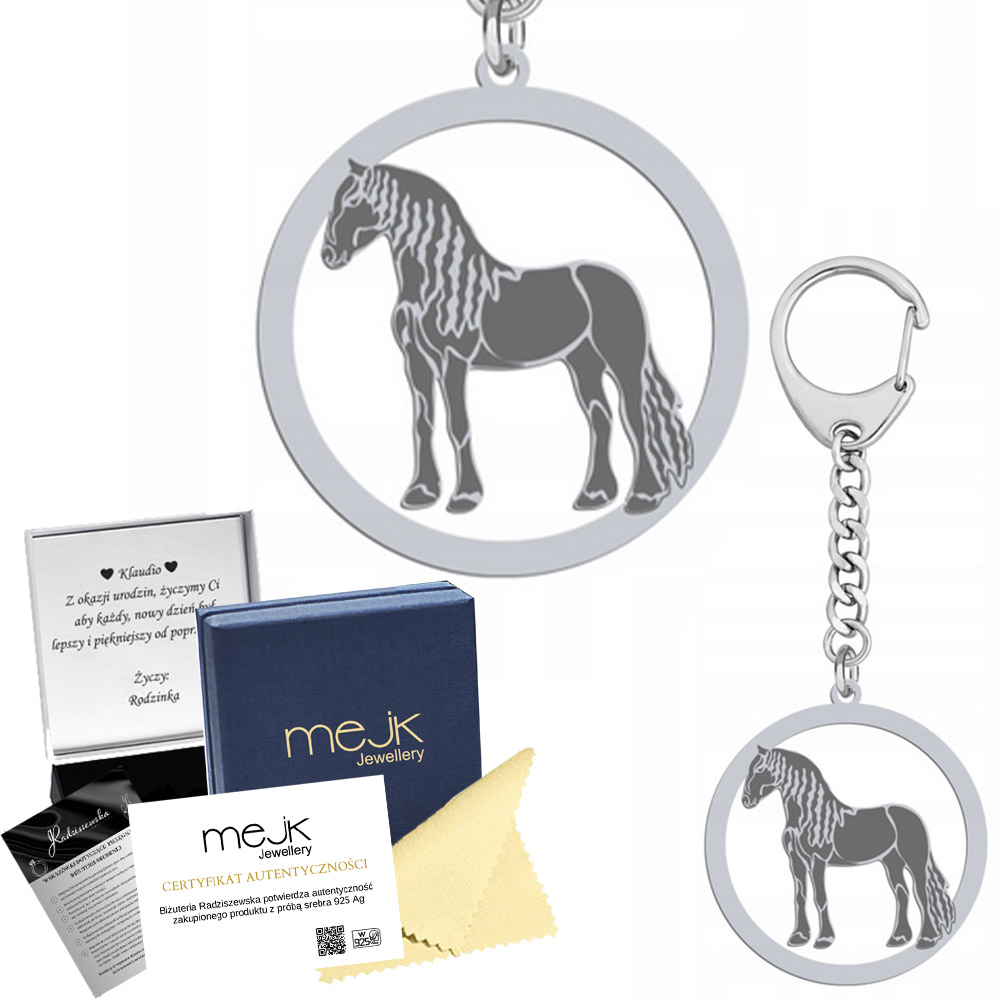 Stříbrný Přívěsek Na Klíče na klíče Fríský kůň 925 Dárek Šperky Gravírování