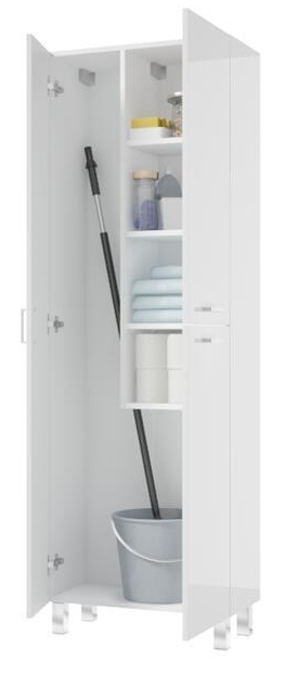 Stojící skříňka s úložným prostorem na mop Mea 179x60 cm bílý lesk Lakovaná