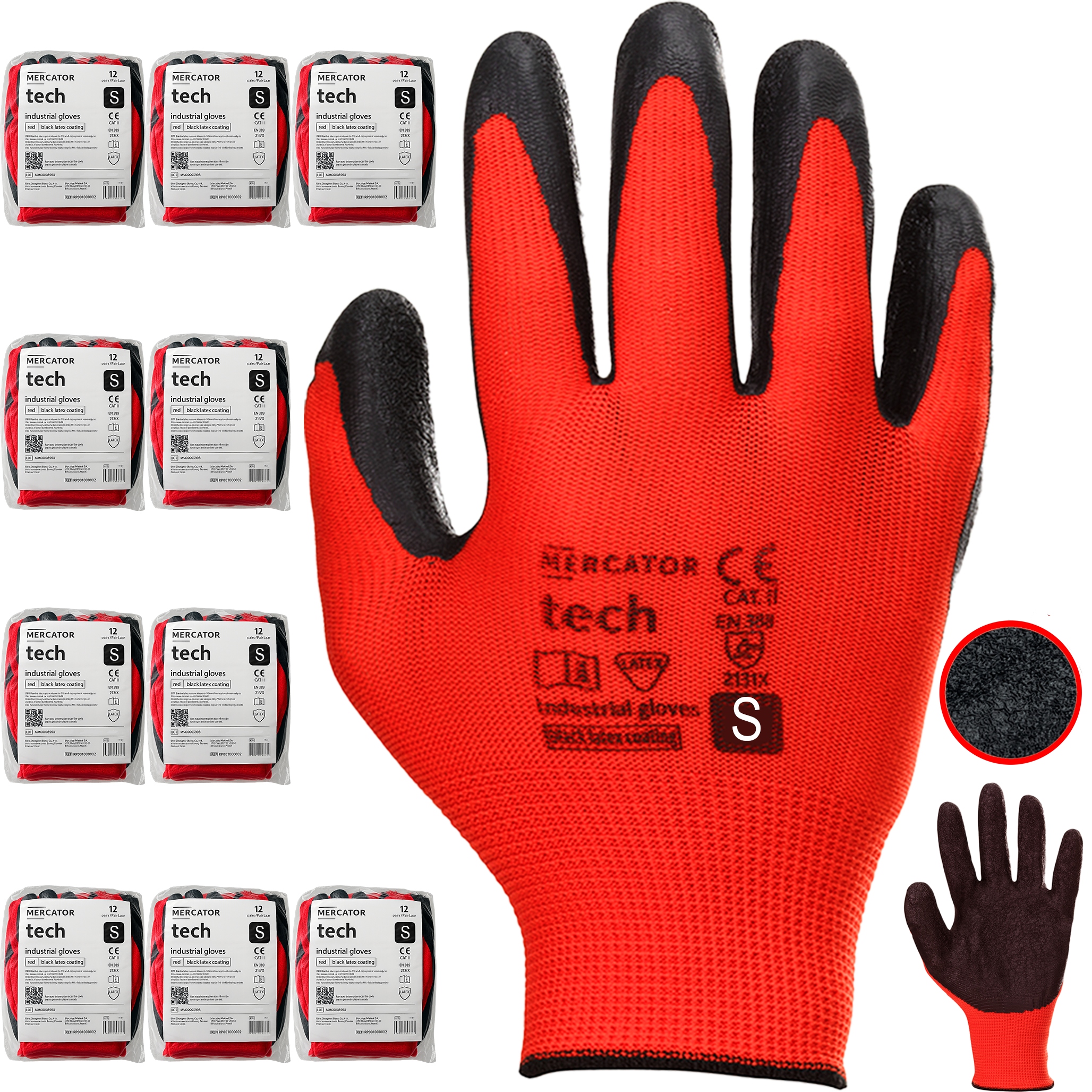 Pracovní Rukavice Tech Red+Black Mercator Přiléhavé Latex vel. S 120 párů