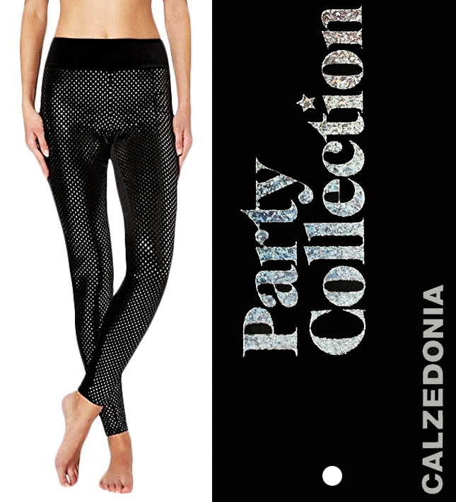 

Nowe Calzedonia party legginsy czarne srebro L