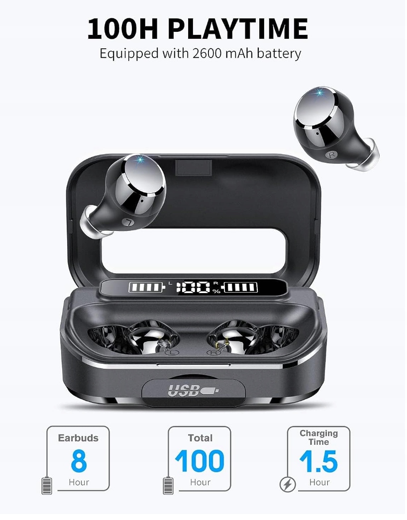 SŁUCHAWKI BEZPRZEWODOWE LEKABY Q26 5.3 HIFI STEREO SOUND Z ENC MIKROFONEM Kolor dominujący czarny