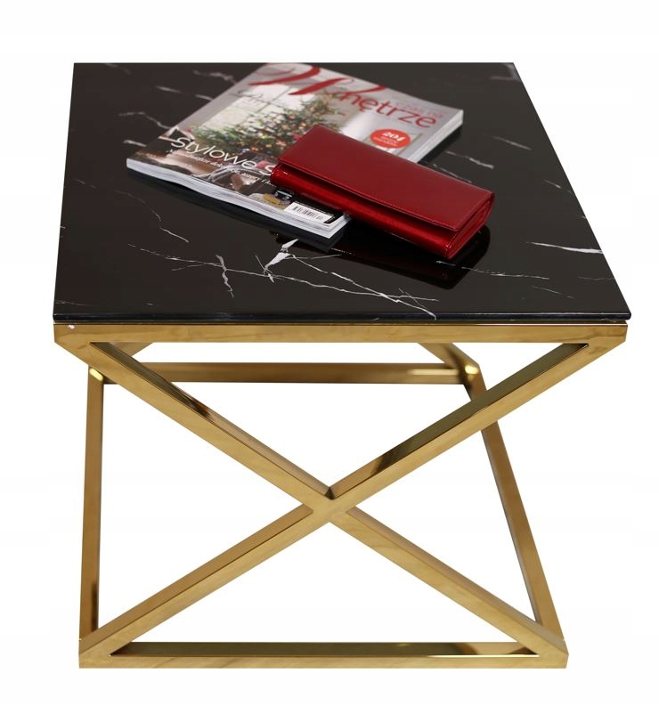 ZŁOTY STOLIK KAWOWY ŁAWA KONSOLA STAL SZKŁO CHROM